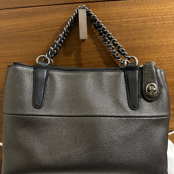 COACH MINI TURNLOCK BOROUGH BAG W/WOVEN CHAIN IN METALLIC LEATHER CROSSBODY - Picture 7 of 13